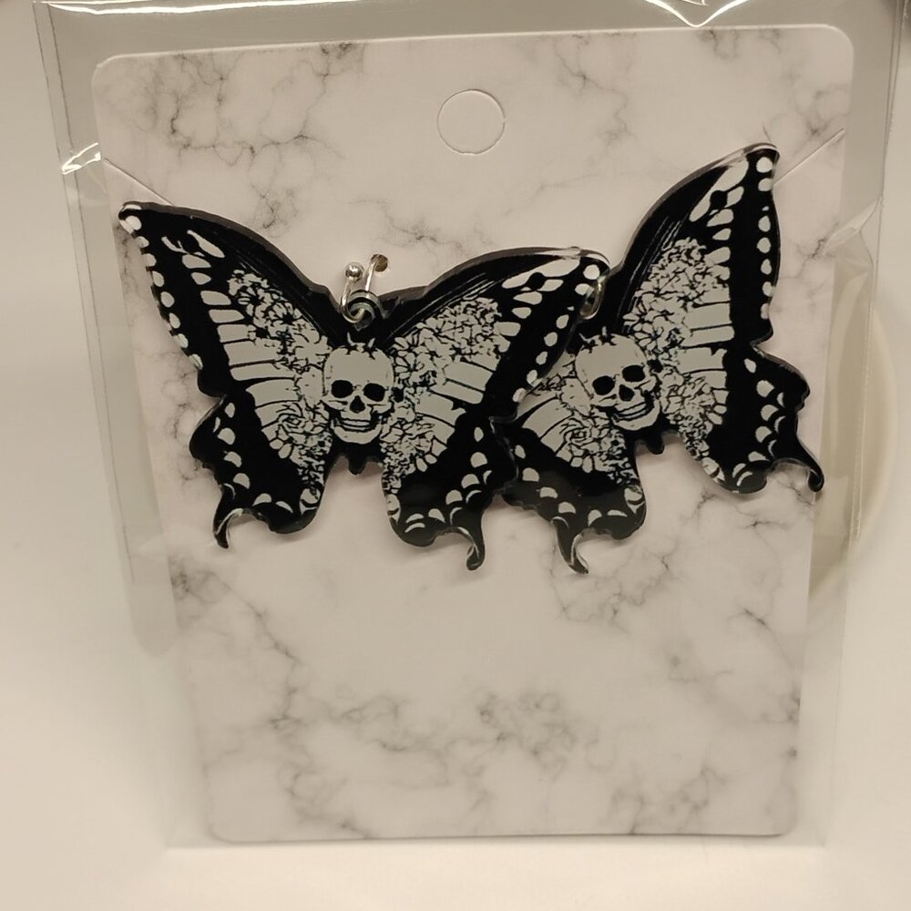 Black and White Butterfly Skull Earrings